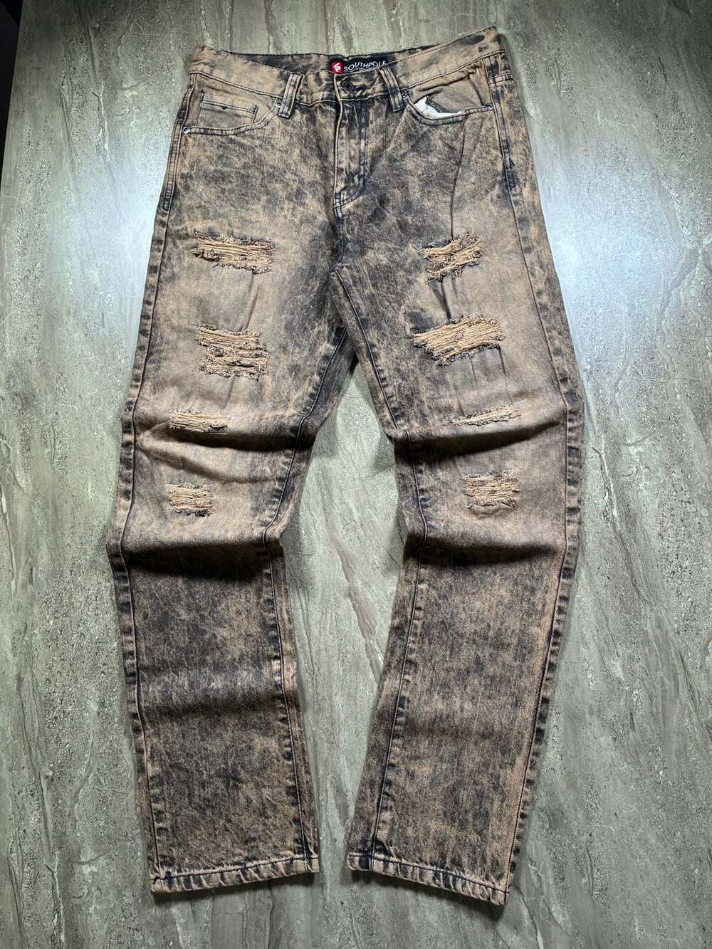 Southpole Jeans Size 36/32 Brown Acid Wash Distressed